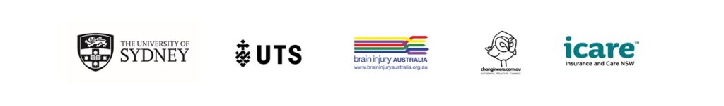 Logos of the University of Sydney, University of Technology Sydney, Brain Injury Australia, Changineers and icare